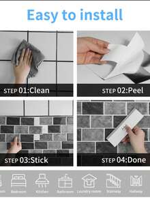 1 件 3D 瓷砖风格简约优雅厨房贴纸客厅装饰房间装饰家居装饰壁纸墙纸