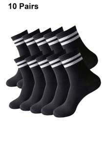 10 双男士多色条纹纯色透气休闲中筒袜，秋季 - 彩色 - 查看 9