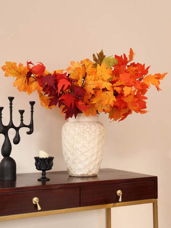 4 piezas de ramas altas con estilo de hoja de arce, adecuadas para el otoño, el Día de Acción de Gracias, el festival de la cosecha, Halloween, aplicables para la decoración de mesa, la decoración de la sala de estar, la decoración del dormitorio, la decoración DIY