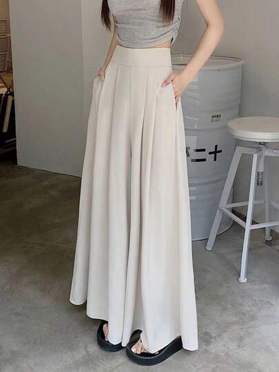 Pantalones de pierna ancha de mujer plisados de talle alto drapeados slim pantalones de traje casual