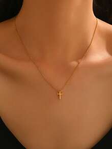 1 pieza Delicado y pequeño collar con cruz dorada, collar artístico y versátil tipo gargantilla para resaltar la elegancia y el gusto único del cuello - Amarillo Oro - Ver 2