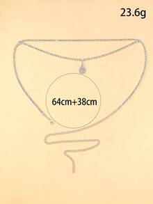 1件时尚水滴吊坠双层腰链，镶嵌水钻简约性感金属身体链，适合女性，派对造型 - 銀色 - 查看 3