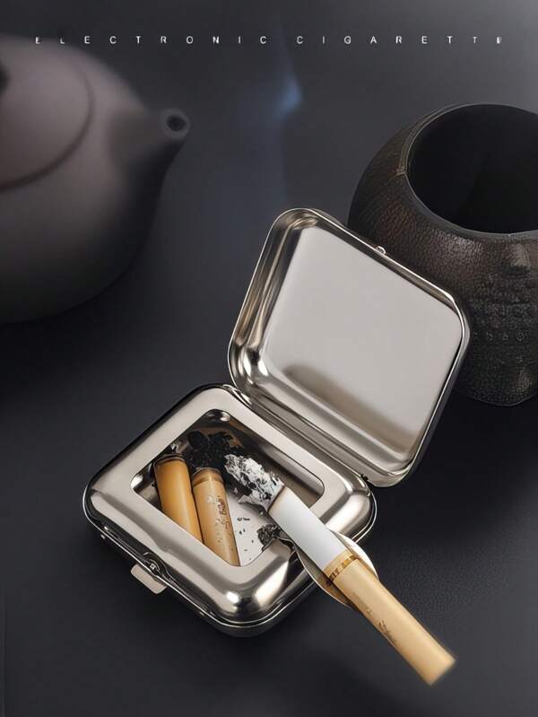1/2 piezas Cenicero portátil de acero inoxidable con estilo para hombres: miniatura, con tapa, accesorio de viaje para fumar al aire libre