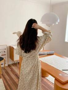 1pc Women Robe House Dress Long Sleeve Sleepwear, Minimalist European Style Spring Autumn Petite Plus Size Thin Solid Color Bathrobes Loungewear