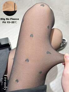 1条80克女士紧身连裤袜，秋冬季高弹力，爱心、波点、蝴蝶结印花，时尚日常穿着，适合万圣节、圣诞节、开学季，温度15-25摄氏度，舒适保暖