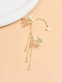 1 件奢华锆石蝴蝶女士耳夹，单流苏耳环，适合无耳洞耳朵，独特设计 - 銀色 - 查看 13