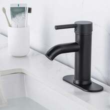 Matte Black Bathroom Sink Faucet, Single Hole Single Lever, Modern Deck Mount For 1-Hole Or 3-Hole Sinks - Black - View 5
