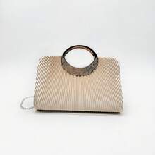 Champagne Rhinestone Pleated Evening Bag, Circle Chain Clutch, Dress Bag Evening Bag - Suitable For Weddings, Travel, Beaches, Parties, And Other Occasions. - 香檳色 - 查看 4