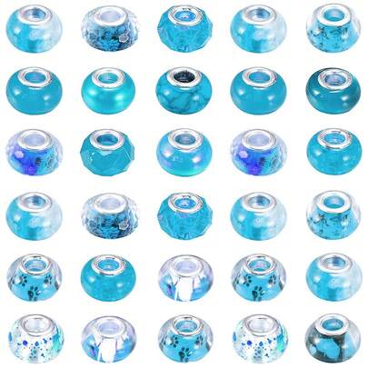 50pcs Lake Blue Large Hole Spacer Beads, European And American Crafted Beads For DIY Jewelry Making, Necklace, Bracelet, Jewelry Accessories, DIY Handicrafts, Keychains, Phone Straps