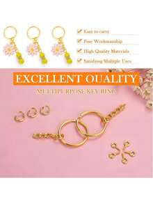 300pcs Key Rings, 100pcs 25mm Keychain With Chain, 100pcs Split Rings, 100pcs Screw Eye Pins, Suitable For Resin, Crafts And Keychain Making, Car Accessories, Cute Gothic Y2K Style Lanyard, ID Badge Holder, Car Accessories Decoration - 金色 - 查看 7