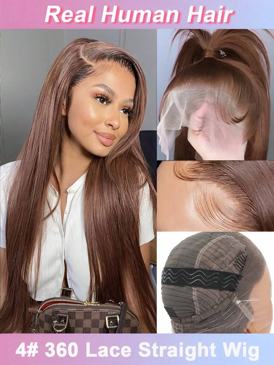 38Inch Chocolate Brown Straight Hair 360 Lace Front Wigs Human Hair Transparent Lace Pre Plucked With Baby Hair 360 Full Lace Frontal Wigs Human Hair Brazilian Virgin Hair