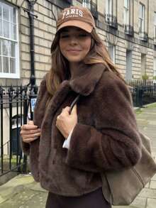 Women's Fashionable Metal Trim Fuzzy Tassel Glitter Long Sleeve Crew Neck Jacket