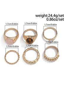 6pcs/Set Minimalist French Style Metal Vintage Rings Set, Personalized Design, Suitable For Parties, Gifts, Daily Wear (Please Do Not Wear While Bathing, Size Chart Included, Do Not Forcefully Bend, Purchase Carefully) (Slight Difference Between Picture And Actual Product, Actual Product Prevails) - Gold - View 3