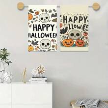 Un set de 2 toallas con temas de Halloween con patrones impresos de fantasmas y gatos negros, decorados con cuadrículas, lavables a máquina, resistentes al calor, absorbentes y reutilizables. Es un regalo ideal para la decoración de la habitación, toallas de cocina y baño, decoración de fiestas y decoración del hogar.