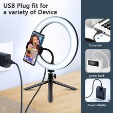 TOKQI 10 英寸 LED 自拍环形灯带桌面三脚架，用于化妆/直播的圆形灯，桌面相机 LED 环形灯带三脚架和手机支架，用于直播/摄影/视频录制/视频博客