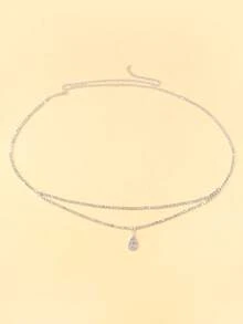 1件时尚水滴吊坠双层腰链，镶嵌水钻简约性感金属身体链，适合女性，派对造型 - 銀色 - 查看 5