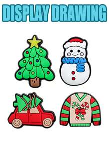 16 件圣诞系列，圣诞主题鞋靴装饰配件，PVC 装饰衣架，可拆卸塑料 DIY 零件，涵盖经典圣诞元素，如圣诞树、雪人、驯鹿、圣诞袜、圣诞毛衣等节日圣诞老人和雪人图案 - 綠色 - 查看 6