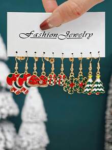 Bộ 10/50 bông tai Giáng sinh thiết kế mới, bông tai Giáng sinh, ông già Noel, chuông tuần lộc, cây thông Noel, người tuyết, người bánh gừng, tất Giáng sinh, hợp kim kẽm, dầu nhỏ giọt, bộ bông tai kết hợp cho nữ - Nhiều màu - Xem 17