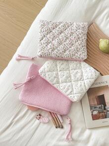 Cute Macaron Color Plaid Cosmetic Bag, Sanitary Pad Storage Bag, Pencil Case, Women's Makeup Bag, Zipper Travel Cosmetic Bag, Storage Pouch, Cute Checkered Toiletry Bag, Plaid Pattern, Large Capacity Cosmetic Organizer, Travel Skincare & Cosmetics Storage Bag, With Handle, Multi-Function Storage Bag, Portable Toiletry Travel Organizer, Travel Essential, Suitable For School, Vacation, Back To School, Women Travel Bag - Multicolor - View 4