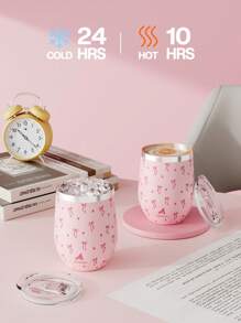 1pc 340ml/12oz Double Wall Stainless Steel Vacuum Insulated Egg-Shaped Cup, Suitable For Home, Office, Outdoor Travel, Sports, Also As A Gift - Pink Bow - View 4