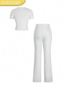 GOSOUER Women's 2 Pieces Outfits Summer Loungewear Sets Crop Top & Joggers Set Lightweight Tracksuit With Pockets Casual Streetwear