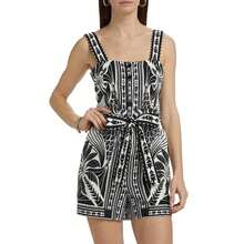 FARM Rio Monochrome Linen-Blend Botanical-Print Romper |  | Women Active Dresses