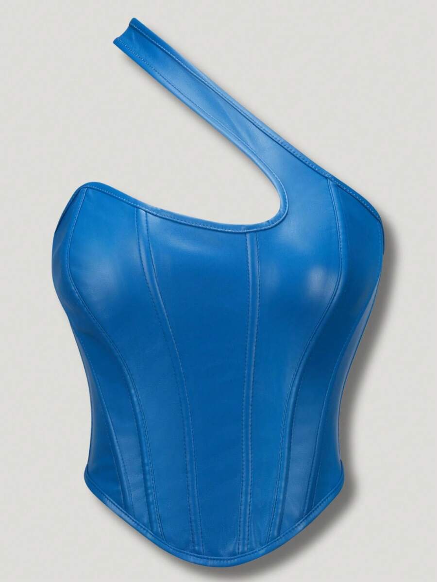 蓝色调时尚女士紧身衣，束腰，百搭塑身衣上衣 - 藍色 - 查看 1