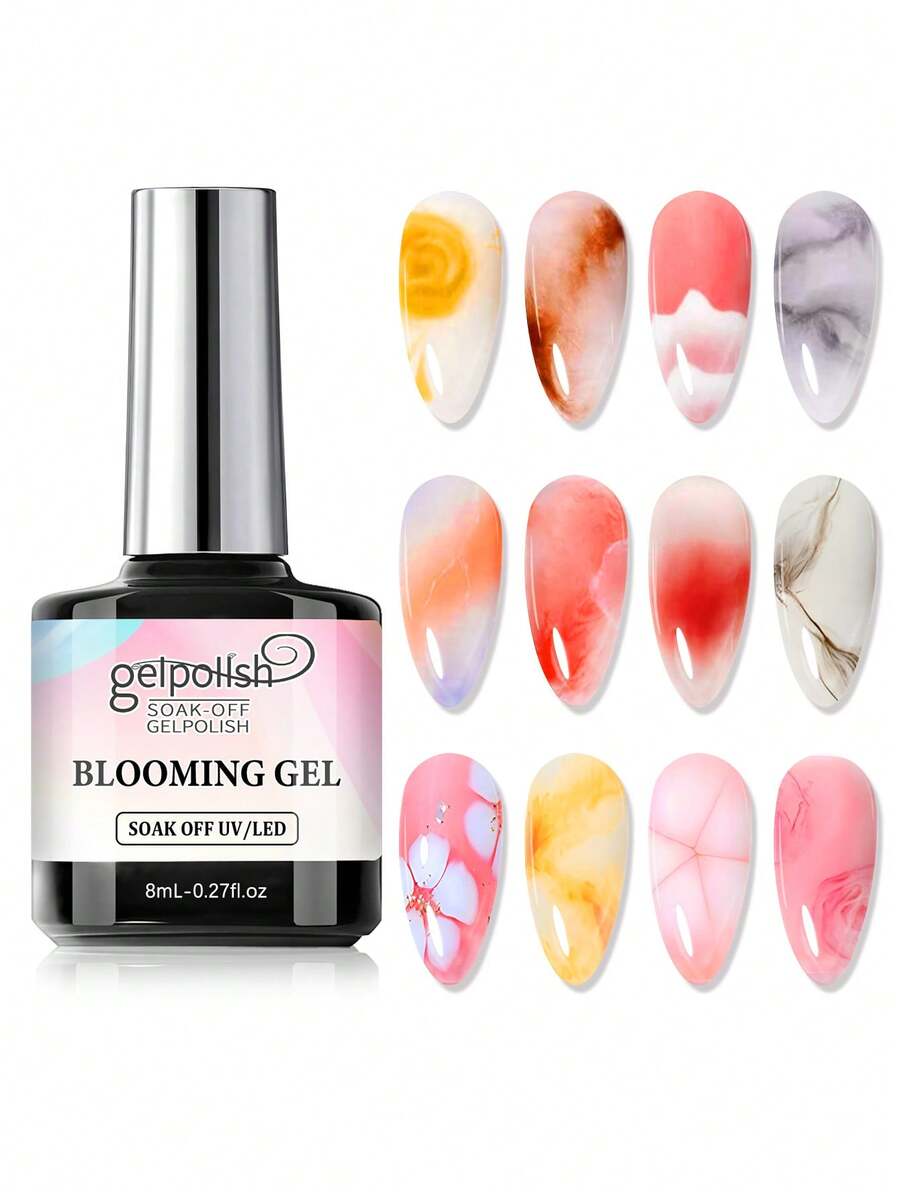 Clear Blooming Gel, Soak Off UV LED Gel Polish For Spreading Effect, Magic Marble Watercolor Flower Blooming Nail Polish Semi Permanent Nail Art - 無色 - 查看 1