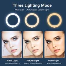 AXNEN 10-Inch LED Ring Light With Adjustable Stainless Steel Foldable Arm Stand, 3 Lighting Modes And Dimmable Brightness, Suitable For Live Streaming, Photography, Video Recording, Makeup And Live Broadcast, Compatible With All Smartphones (IOS/Android) - Black - View 3