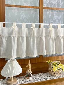1pc Retro French Country Style Beige Curtain With Lace Trim Light-Filtering Design Cafe Curtain Valance For Living Room Kitchen Dining Room Living Room - Beige - View 4