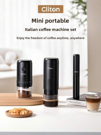 CLITON Premium 3-In-1 Portable Coffee Set: Rechargeable Espresso Maker + Electric Grinder & Milk Frother - Complete Camping & Travel Kit, Exquisite Gift Box For Holidays, Kitchen & Coffee Lovers