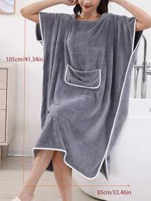 1pc Women Sleeveless Coral Fleece Hooded Bath Robe, Thick Absorbent Quick Dry Bathrobe Cloak For Home Use - Grey - View 3