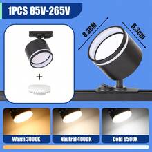 GX53 轨道照明灯具,吸顶式可调射灯,180°旋转,黑/白金属铝+PC,AC85-265V,适用于卧室/书房/客厅/衣橱/展示柜/展厅/商店/画廊/走廊/餐厅/服装店/酒吧(套装包含轨道和连接配件) - 軌道燈照明組GX53燈座模式 - 查看 21