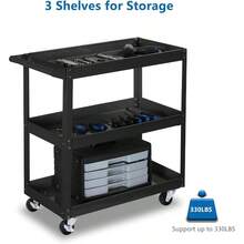 3 Tier Rolling Tool Cart 330 LBS Capacity Industrial Service Cart With Wheels - as pic - View 2