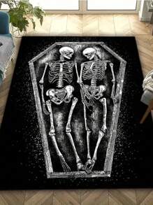 1pc Dark Gothic Skull Coffin Carpet, Halloween Gothic Style Carpet, Halloween Carpet, Plush Carpet, Living Room Carpet, Area Rug, Room Decor, Large Living Room Carpet, Home Decor, Washable Carpet