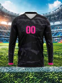 2025 定制运动球衣，新款秋季户外速干单件上衣，男士运动队俱乐部训练 V 领足球衫长袖，前后印有姓名、号码、标志，搭配男士白色 100% 纯棉长袖 T 恤，短袖休闲舒适，适合日常、派对、聚会 - 彩色 - 查看 3