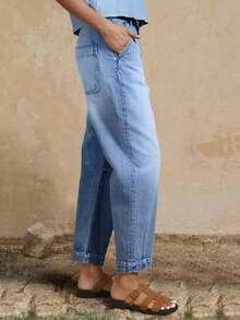 Women's Casual Jeans, Fashion Patchwork Front & Back Distressed Stretch Cropped Jeans