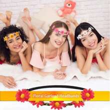 12 件仿真向日葵花环、雏菊弹性头带、新娘头带、编织头带、派对、海滩度假、婚礼、节日旅行摄影装饰、花冠、头饰、服装皇冠、头饰、发箍、发箍