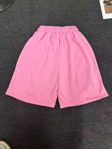 Hip Hop Street Style Pink Shorts Letter And Star Print Fashionable Cool Shorts Unisex Loose Fit Hip Hop Shorts Fashion Summer Streetwear,  Workout Clothes Women, Summer Casual Activewear,  For Back To School