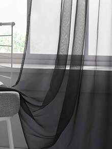 1 件薄纱窗帘，轻盈半透明面料，遮阳隔热，杆袋顶部设计，悬垂性好，适用于客厅、卧室、阳台装饰 | 秋季装饰，房间装饰 - 黑色 - 查看 4