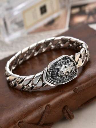 سوار أسد جديد فاخر وجذاب، سوار رجالي شخصي، سوار بسلسلة كوبية بطراز بانك روك عصري، هدية للحفلات