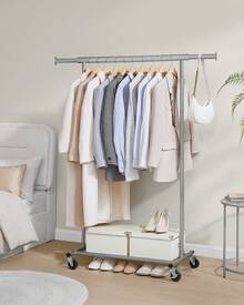 Burro Ropa con Ruedas, Perchero Burro Extensible con Carga Pesada, Capacidad de Carga Máx. de 100 kg, Fácil de Montar, Portátil, Gris Paloma,Vuelta al Cole - Gris - Ver 1