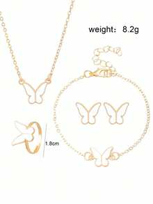 Bộ 5 chiếc khuyên tai, vòng tay, nhẫn và vòng cổ hình bướm thanh lịch, món quà tuyệt vời nhất cho các cô gái đeo hàng ngày, dự tiệc và tham dự sự kiện - Vàng - Xem 5