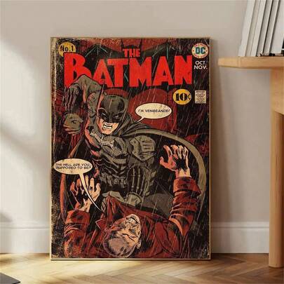 1 pieza Póster vintage de Batman en estilo anime (sin marco) - Pintura en lienzo, adecuada para decoración del hogar, decoración de habitación y decoración de fiestas, decoración de habitación con tema de anime | Diseño optimista | Pintura en lienzo sin marco