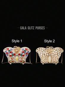 1 pezzo Clutch rigida artigianale a forma di farfalla con cristalli, clutch da sera personalizzata alla moda con strass, clutch di lusso scintillante per matrimoni e feste, elegante portafoglio da donna con catena e cristalli, adatto per contenere rossetti, ideale per signore in occasioni formali come raduni, balli, matrimoni e feste. (Non adatto per contenere telefoni)