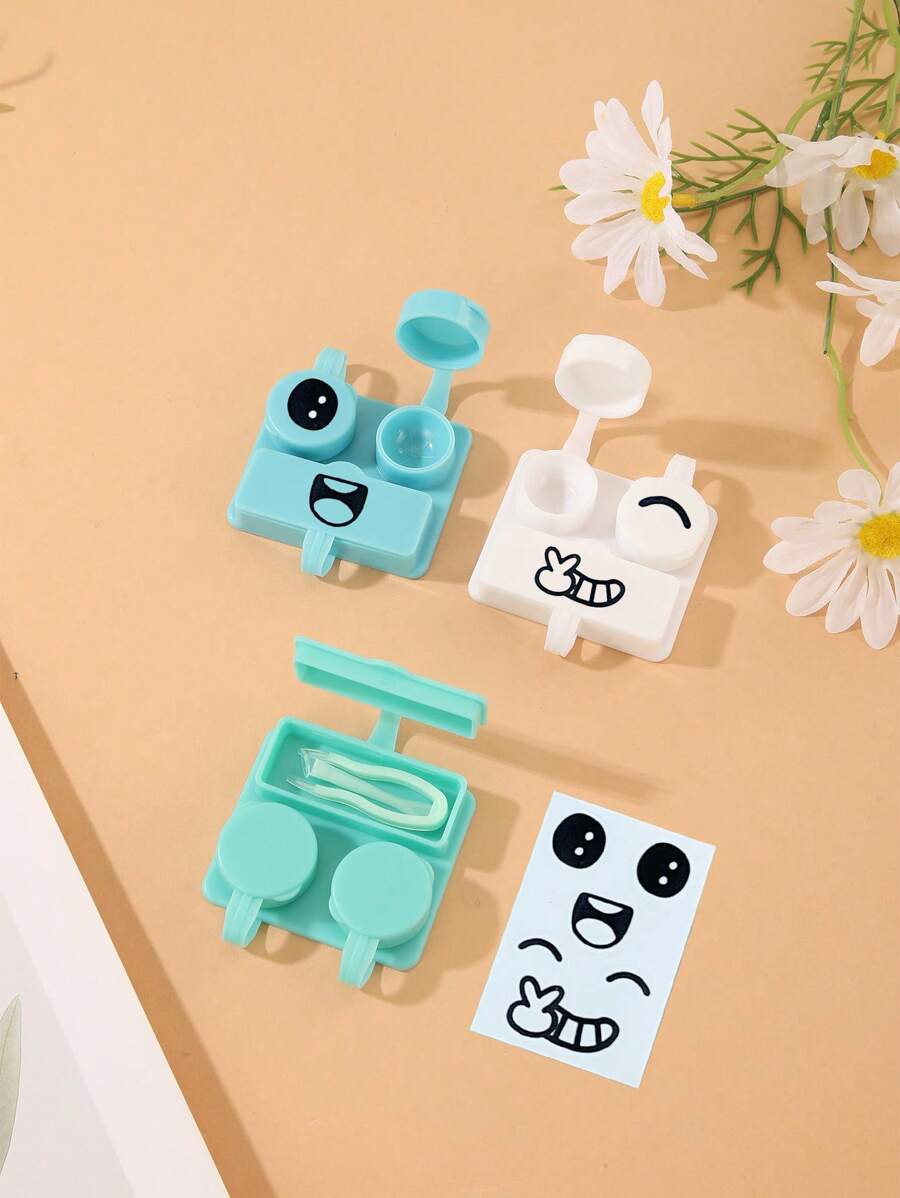 XIANG YU 新款可爱卡通隐形眼镜盒，便携式防漏紧凑型镜头伴侣盒，双隔层，非常适合旅行和家庭使用时浸泡和存放隐形眼镜。 - 簡約純色 - 查看 1