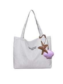 Large Capacity Canvas Tote Bag With Cute Starfish Pendant, Hollow Shoulder Bag - Ultralight, Breathable, Spacious, Y2k Cute Aesthetics, Sweet And Playful Girly Style, Stylish Travel And Shopping Shoulder Bag, Ideal For Summer Leisure Travel And Beach Adventures, Beach Accessories | Hollow Design,Travel Essential - Multicolor - View 12