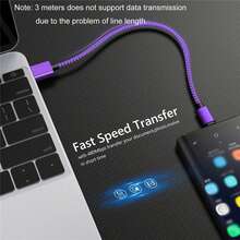 60W USB 轉 Type-C 快充傳輸線，尼龍編織 USB-A 轉 USB-C 充電線，適用 Galaxy S26/S25/S24/S23/S22/S21/S20 手機充電線，1條/3條，萬聖節禮物/聖誕禮物 - 紫色 - 查看 3