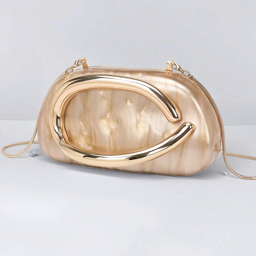 Milky Way Acrylic Clutch Purse For Women Marbling Evening Wedding Handbags Acrylic Shell Box Purses For Party Prom Cocktail - 金色 - 查看 1