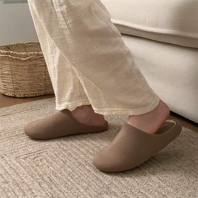 XIXITIAO 1双简约纯色平底拖鞋，安静室内复古风情侣软底舒适休闲透气一脚蹬鞋，适合全年居家穿着